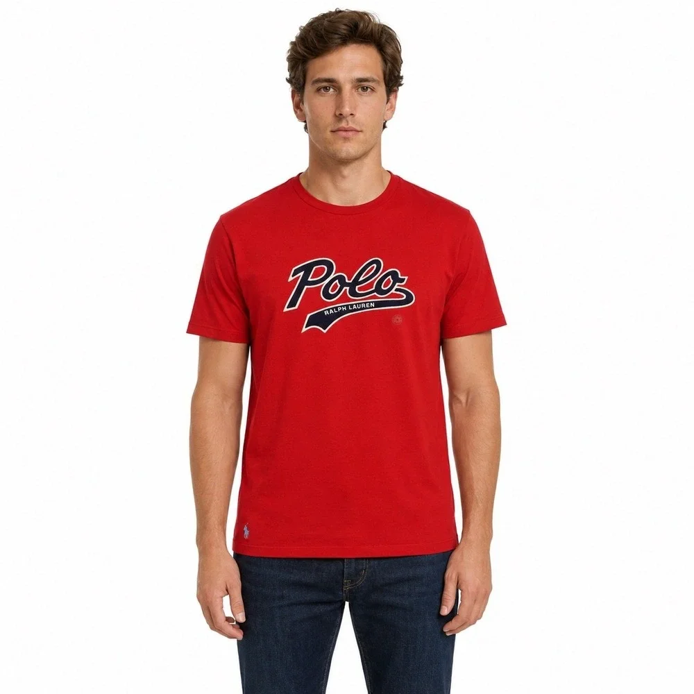Polo Ralph Lauren Mens Red Script Logo Graphic T-Shirt Classic Fit M